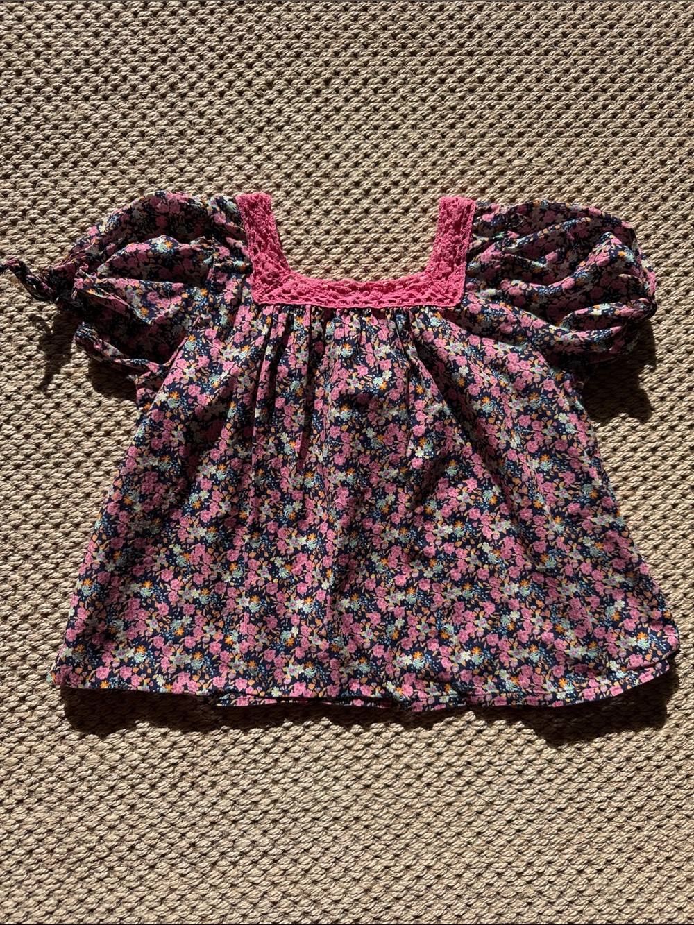 Girls Pink Floral Puff-Sleeve Top
